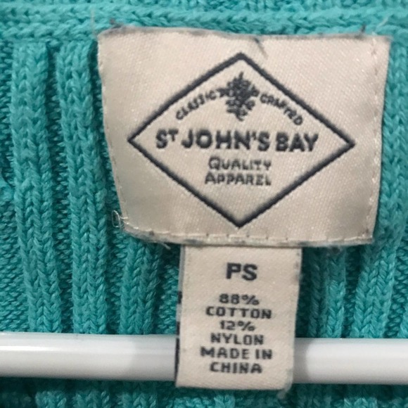 St. John's Bay Knitting Sweater V-Neck Teal Blue - Picture 5 of 9